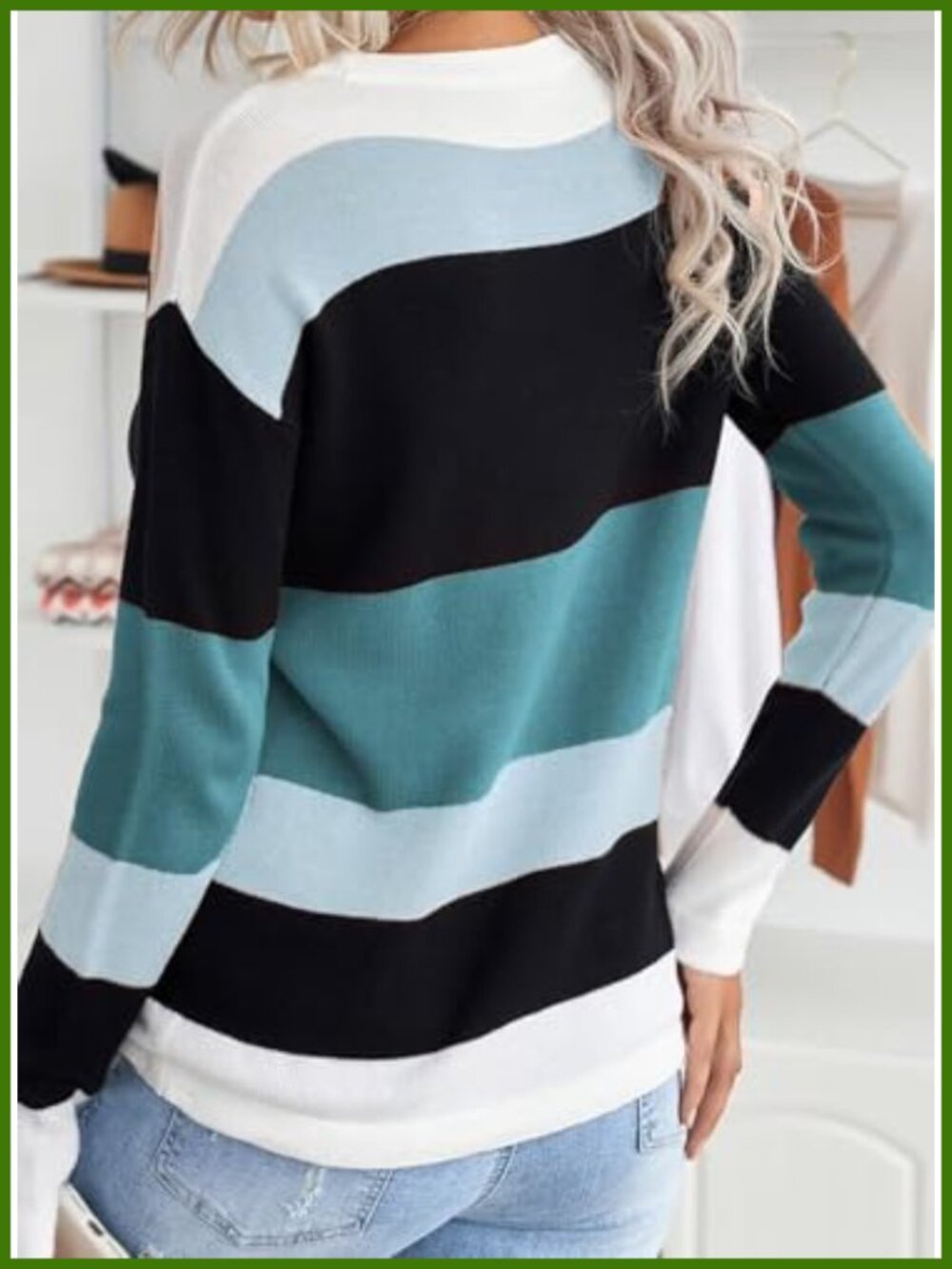 Striped Knit Crew Neck Long Sleeve Pullover Sweater Top